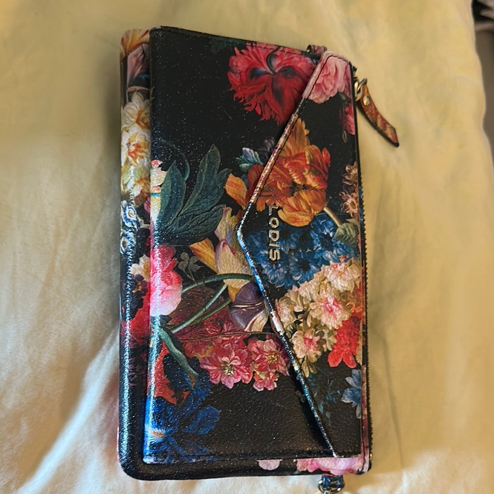 Lodis Black Wallet RFID with Artistic Floral Design